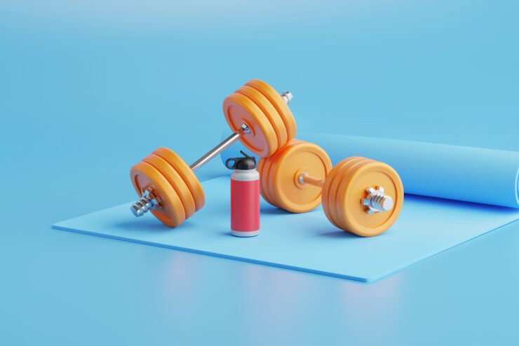 3D-rendering-fitness-Equipment-on-blue-background