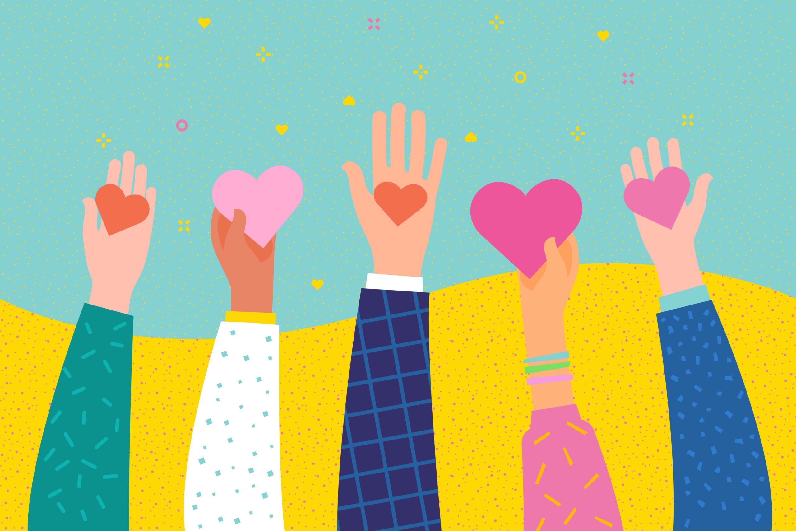 concept-of-charity-and-donation-with-cartoon-hands-and-hearts
