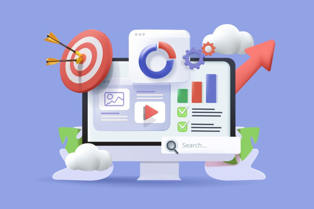 Computer-screen-filled-with-examples-of-digital-marketing-reports
