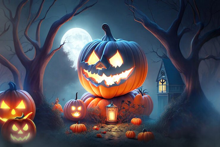 Tower-of-spooky-Halloween-pumpkins