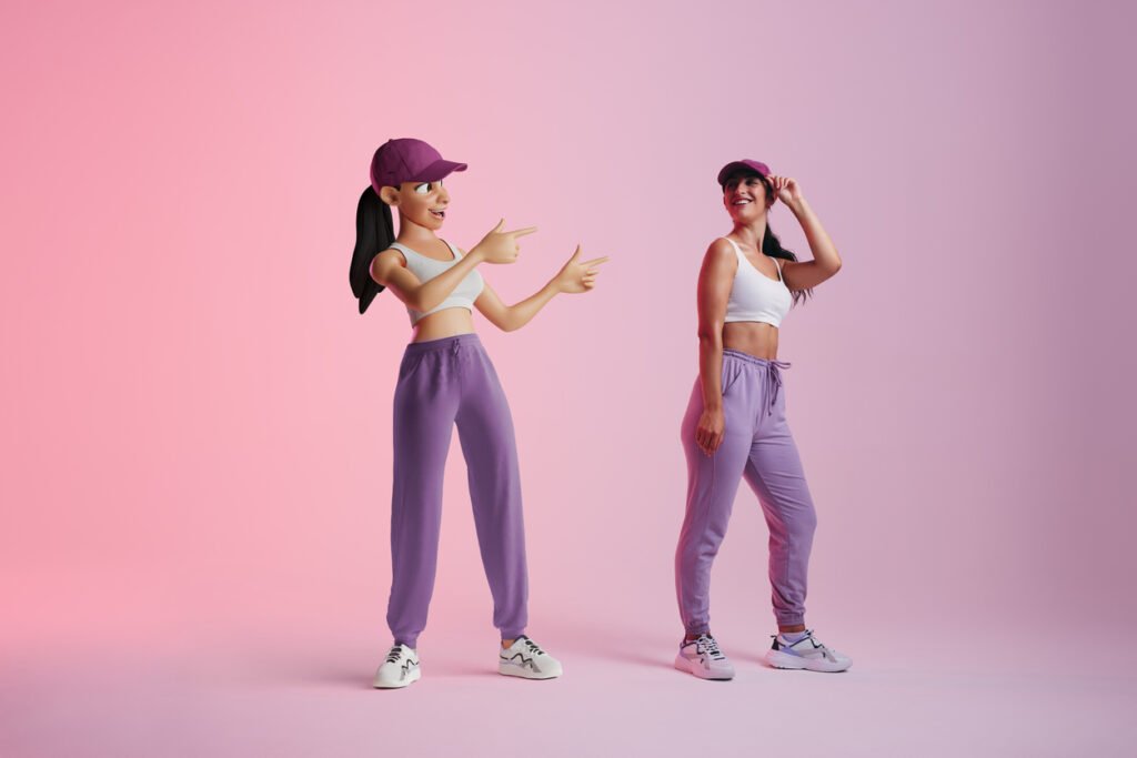 a-gym-influencer-standing-next-to-their-avatar-version