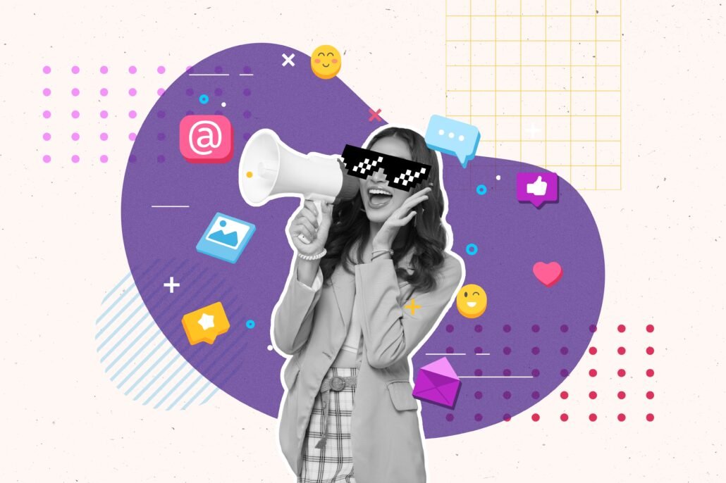A-Woman-Holding-Megaphone-Surrounded-By-Social-Media-Icons