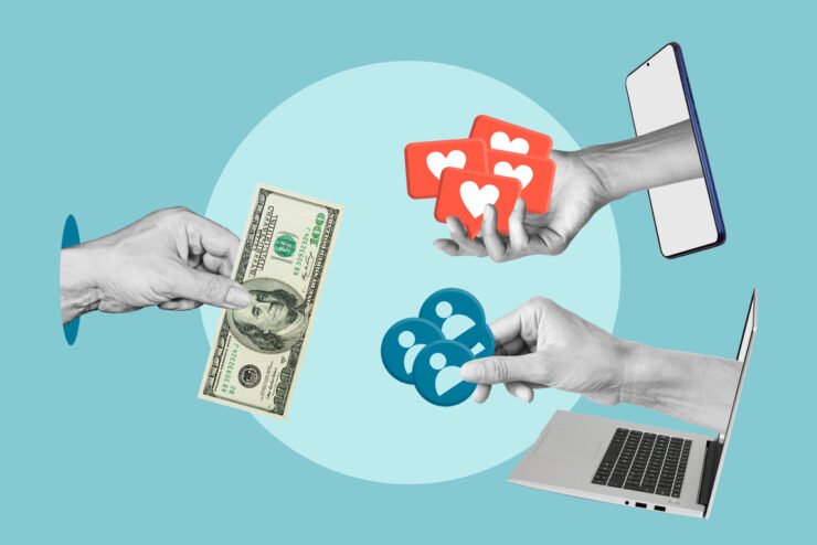 Social-media-icons-likes-follows-and-monetisation-earned-media-paid-media-owned-media