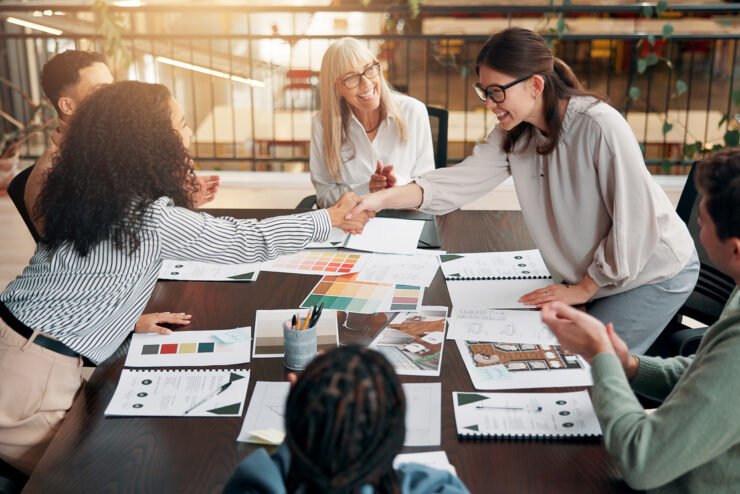 Business-people-meeting-and-handshake-for-team-with-applause-for-creative-agency.